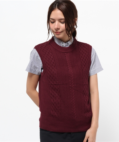 SEVENDAYS=SUNDAY（セブンデイズサンデイ）の「変化編ニットベスト（ベスト・レディース・オフホワイト/グレー/ネイビー/ワインレッド・MEDIUM/LARGE）」の4枚目の写真