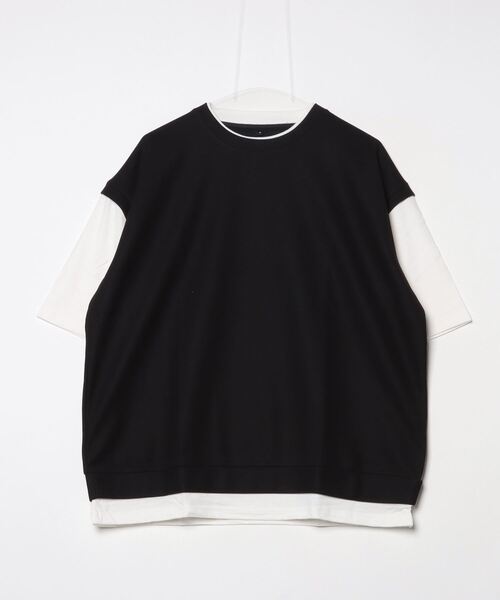 ARCADE(アーケード)の「キーネックデザイン オーバーサイズ フェイクレイヤード 重ね着風カットソー(Tシャツ/カットソー・メンズ・グリーン/ライトグレー/ブラック/チャコール・L/M)」の11枚目の写真