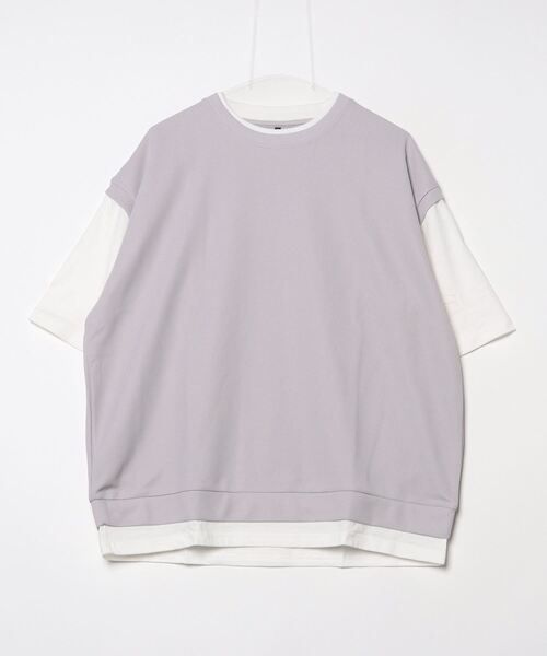 ARCADE(アーケード)の「キーネックデザイン オーバーサイズ フェイクレイヤード 重ね着風カットソー(Tシャツ/カットソー・メンズ・グリーン/ライトグレー/ブラック/チャコール・L/M)」の13枚目の写真