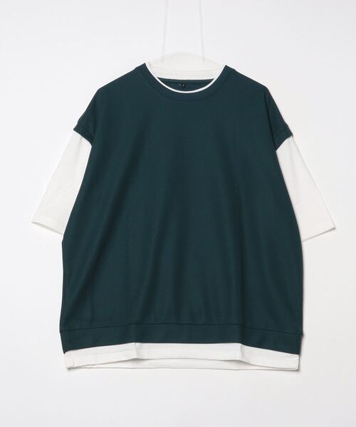 ARCADE(アーケード)の「キーネックデザイン オーバーサイズ フェイクレイヤード 重ね着風カットソー(Tシャツ/カットソー・メンズ・グリーン/ライトグレー/ブラック/チャコール・L/M)」の15枚目の写真