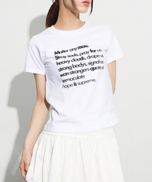 FOLLOWIN（フォロウィン）の「[セミクロップド丈]デイリーラウンドネックレタリング半袖Tシャツ（Tシャツ/カットソー）」