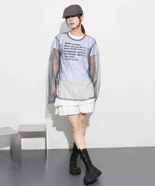 FOLLOWIN（フォロウィン）の「[セミクロップド丈]デイリーラウンドネックレタリング半袖Tシャツ（Tシャツ/カットソー・レディース・ホワイト/ライトグリーン/ブラック・FREE）」の18枚目の写真