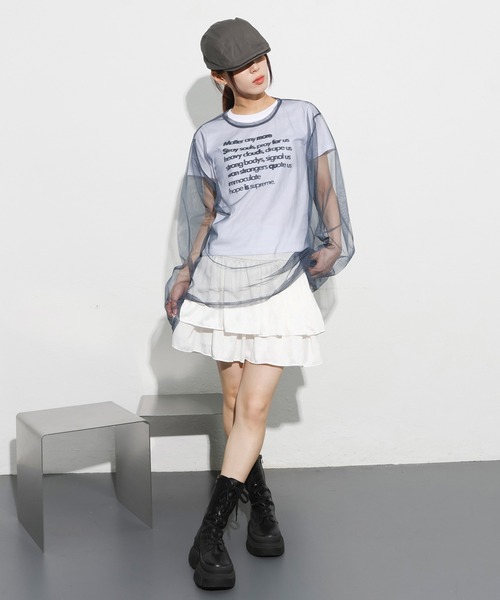 FOLLOWIN（フォロウィン）の「[セミクロップド丈]デイリーラウンドネックレタリング半袖Tシャツ（Tシャツ/カットソー・レディース・ホワイト/ライトグリーン/ブラック・FREE）」の20枚目の写真