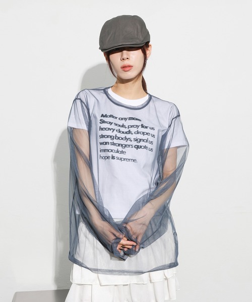 セミクロップド丈]デイリーラウンドネックレタリング半袖Tシャツ