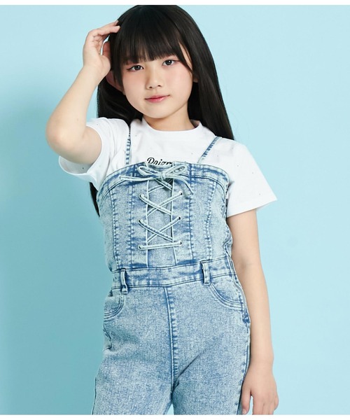 ANAP kids(アナップキッズ)の「レースアップ フレア サロペット 【ジュニアお揃い】(サロペット/オーバーオール・キッズ・ライトブルー/ブラック・110cm/120cm/130cm)」の16枚目の写真
