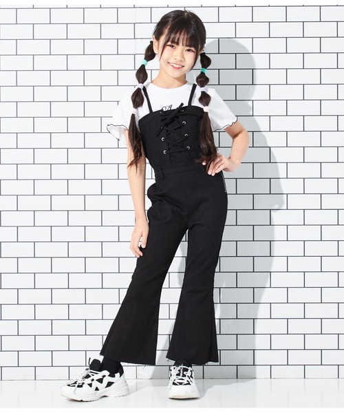 ANAP kids(アナップキッズ)の「レースアップ フレア サロペット 【ジュニアお揃い】(サロペット/オーバーオール・キッズ・ライトブルー/ブラック・110cm/120cm/130cm)」の6枚目の写真