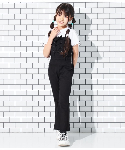 ANAP kids(アナップキッズ)の「レースアップ フレア サロペット 【ジュニアお揃い】(サロペット/オーバーオール・キッズ・ライトブルー/ブラック・110cm/120cm/130cm)」の7枚目の写真