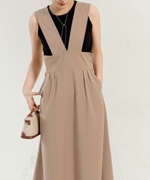 DAY CLOSET | レディース きれいめＶネックフレアシルエットジャンスカ(ジャンパースカート)