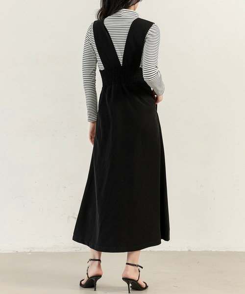 DAY CLOSET（デイ クローゼット）の「【すらっと細見え/裏地付き】きれいめ Ｖネック フレア シルエット ジャンスカ レディース（ジャンパースカート・レディース・モカ/ブラック/ホワイト・M/S）」の13枚目の写真