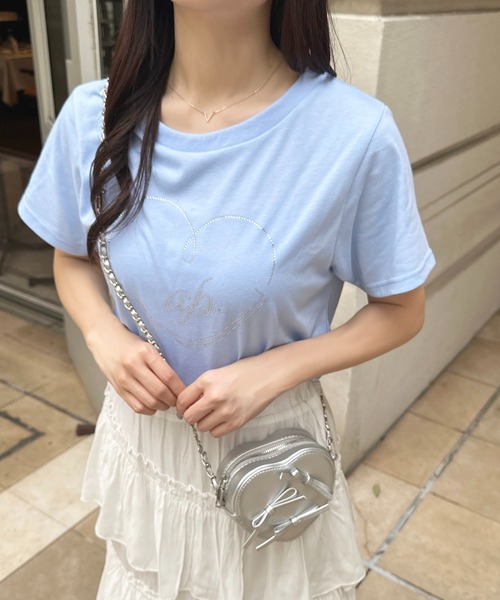 apres jour(アプレジュール)の「ラインストーンハートロゴTシャツ【ZOZOTOWN限定アイテム】(Tシャツ/カットソー・レディース・ライトピンク/ブルー/オフホワイト/ブラック・X-LARGE/フリー)」の1枚目の写真