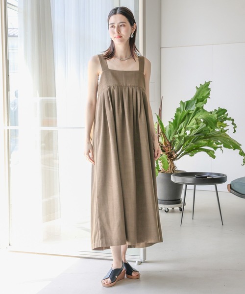 LEPSIM(レプシィム)の「リネンライクスクエアワンピース 120805(ワンピース・レディース・チャコールグレー/カーキ/アイボリー・FREE)」の4枚目の写真