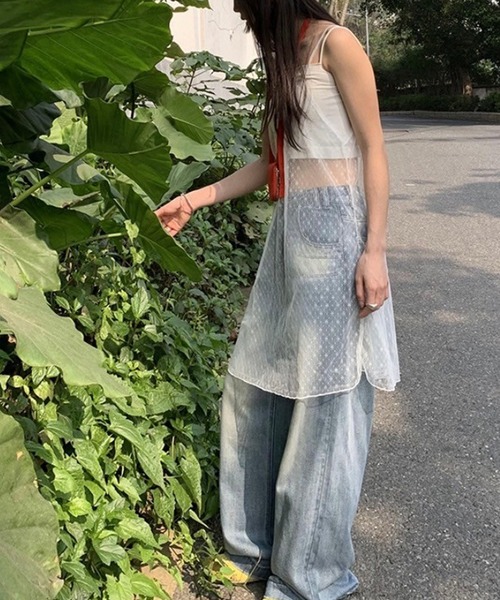LYEON(リヨン)の「シアーチュールキャミワンピース(ワンピース・レディース・ブラック/オフホワイト・FREE)」の2枚目の写真