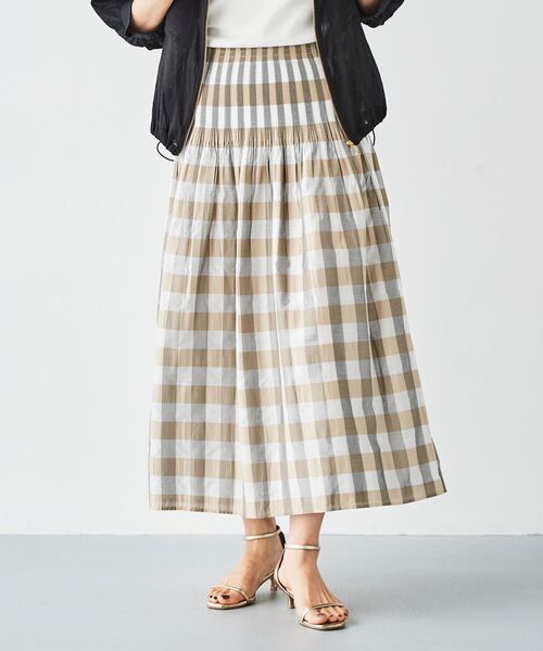 le.coeur blanc(ルクールブラン)の「チェック×ストライプシャーリングスカート(スカート・レディース・イエロー系その他/グリーン系その他/ベージュ系その他2・38)」の2枚目の写真