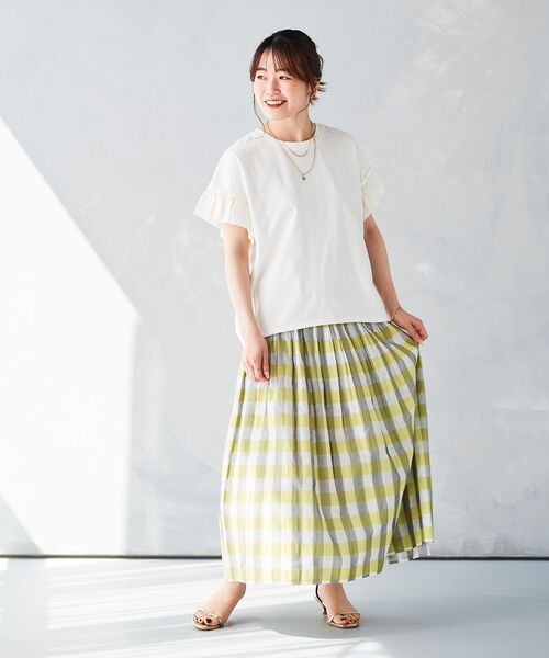 le.coeur blanc(ルクールブラン)の「チェック×ストライプシャーリングスカート(スカート・レディース・イエロー系その他/グリーン系その他/ベージュ系その他2・38)」の4枚目の写真