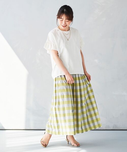 le.coeur blanc(ルクールブラン)の「チェック×ストライプシャーリングスカート(スカート・レディース・イエロー系その他/グリーン系その他/ベージュ系その他2・38)」の5枚目の写真