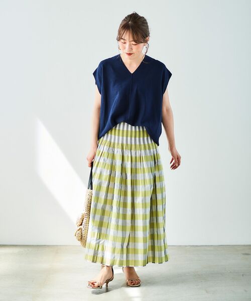 le.coeur blanc(ルクールブラン)の「チェック×ストライプシャーリングスカート(スカート・レディース・イエロー系その他/グリーン系その他/ベージュ系その他2・38)」の6枚目の写真