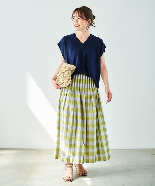 le.coeur blanc(ルクールブラン)の「チェック×ストライプシャーリングスカート(スカート・レディース・イエロー系その他/グリーン系その他/ベージュ系その他2・38)」の7枚目の写真