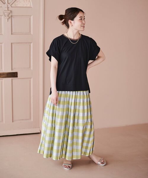 le.coeur blanc(ルクールブラン)の「チェック×ストライプシャーリングスカート(スカート・レディース・イエロー系その他/グリーン系その他/ベージュ系その他2・38)」の8枚目の写真