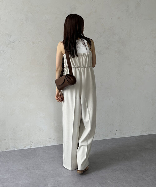 Thevon（ゼボン）の「リネンタッチチュールドッキングオールインワン（つなぎ/オールインワン・レディース・チャコールグレー/アイボリー・FREE）」の5枚目の写真