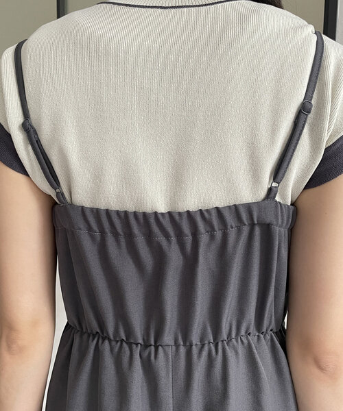 Thevon（ゼボン）の「リネンタッチチュールドッキングオールインワン（つなぎ/オールインワン・レディース・チャコールグレー/アイボリー・FREE）」の14枚目の写真