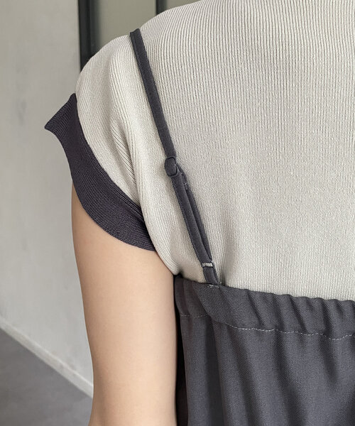 Thevon（ゼボン）の「リネンタッチチュールドッキングオールインワン（つなぎ/オールインワン・レディース・チャコールグレー/アイボリー・FREE）」の16枚目の写真