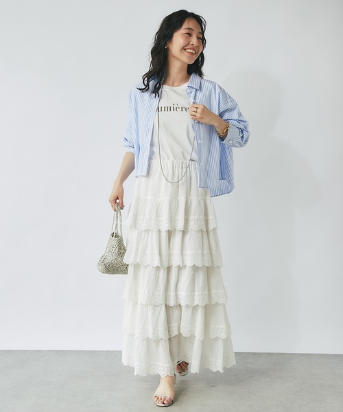 La boutique BonBon（ラブティックボンボン）の「【ZOZO限定カラーあり・miki監修】パール釦ストライプクロップドシャツ（シャツ/ブラウス・レディース・イエロー/スカイブルー/サックスブルー/ピンク・FREE）」の13枚目の写真