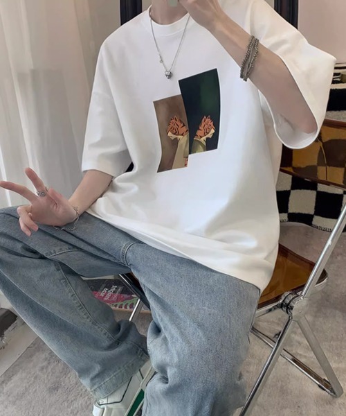 NOWLE（ノウル）の「【NOWLE】ビッグシルエット グラフィック フロント プリント 半袖 Tシャツ（Tシャツ/カットソー・メンズ・ホワイト系その他2/ホワイト系3/ホワイト系5/ブラック系その他/ブラック系その他3/ブラック系2/ブラック系4/ホワイト系1/ホワイト系2/ブラック系その他2/ブラック系5/ブラック系6/ブラック系7/ブラック系8/ブラック系9/ホワイト系その他/ホワイト系その他3/ホワイト系4/ホワイト系6/ブラック系1/ブラック系3/ホワイト系7/ホワイト系8/ホワイト系9・MEDIUM/LARGE/X-LARGE）」の9枚目の写真