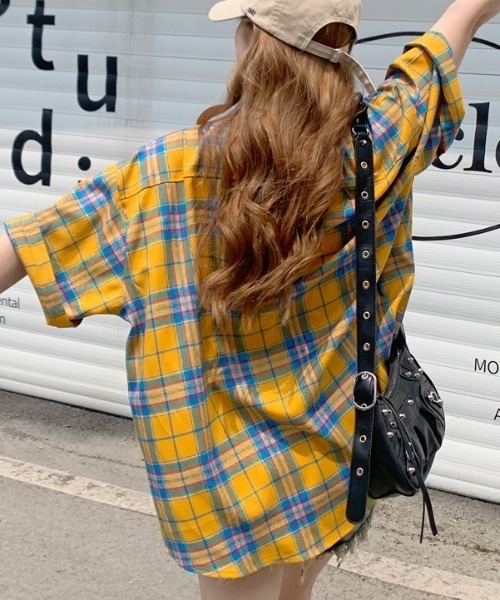 セール】チェック柄オーバーサイズ半袖シャツ/トップス（シャツ