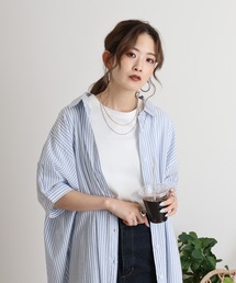 ストライプ柄シャツワンピース