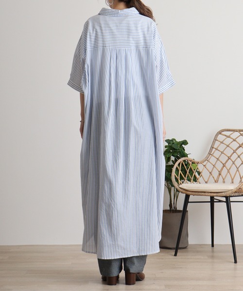 atONE(アットワン)の「ストライプ柄シャツワンピース(シャツワンピース・レディース・ネイビー×ホワイト/ホワイト×ブルー・M)」の9枚目の写真