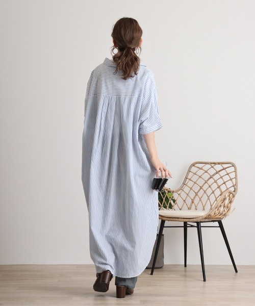 atONE(アットワン)の「ストライプ柄シャツワンピース(シャツワンピース・レディース・ネイビー×ホワイト/ホワイト×ブルー・M)」の5枚目の写真
