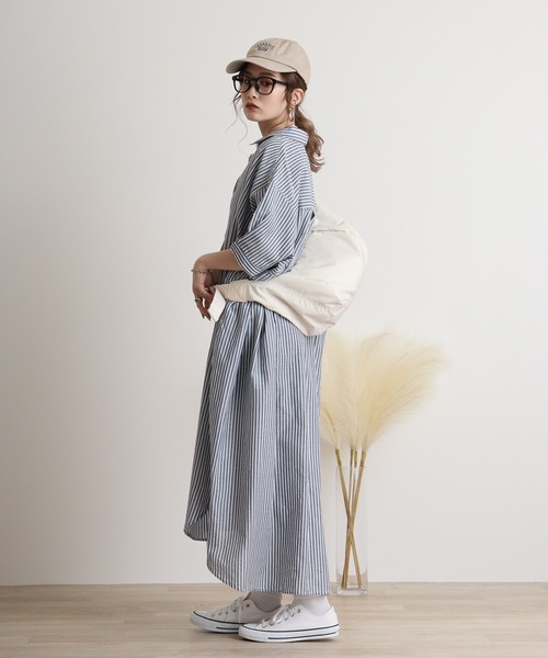 atONE(アットワン)の「ストライプ柄シャツワンピース(シャツワンピース・レディース・ネイビー×ホワイト/ホワイト×ブルー・M)」の19枚目の写真