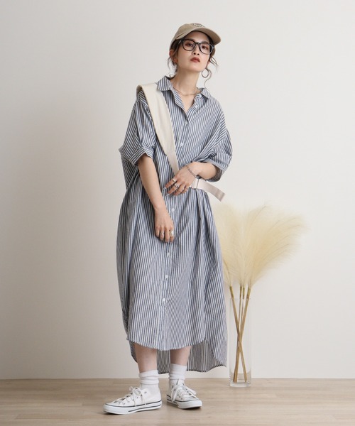 atONE(アットワン)の「ストライプ柄シャツワンピース(シャツワンピース・レディース・ネイビー×ホワイト/ホワイト×ブルー・M)」の20枚目の写真