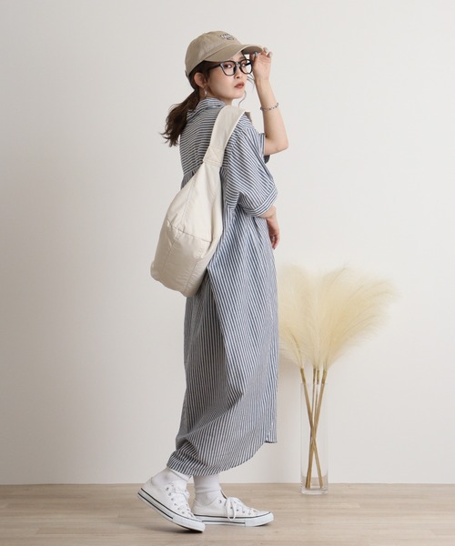 atONE(アットワン)の「ストライプ柄シャツワンピース(シャツワンピース・レディース・ネイビー×ホワイト/ホワイト×ブルー・M)」の17枚目の写真