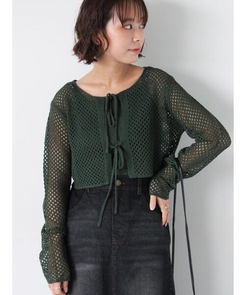 ehka sopo（エヘカソポ）の「メッシュリボンカーデキャミセット（カーディガン/ボレロ・レディース・グリーン/ブラウン/キナリ/ピンク・F）」の3枚目の写真