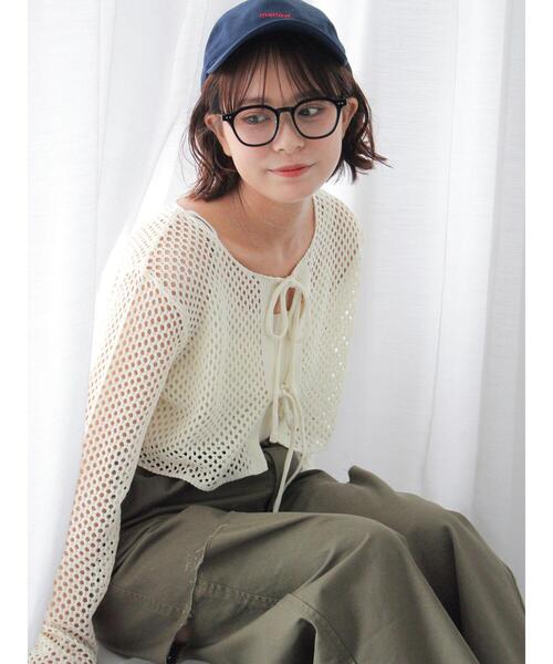 ehka sopo（エヘカソポ）の「メッシュリボンカーデキャミセット（カーディガン/ボレロ・レディース・グリーン/ブラウン/キナリ/ピンク・F）」の2枚目の写真
