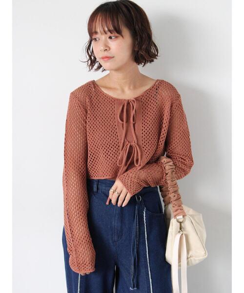 ehka sopo（エヘカソポ）の「メッシュリボンカーデキャミセット（カーディガン/ボレロ・レディース・グリーン/ブラウン/キナリ/ピンク・F）」の22枚目の写真