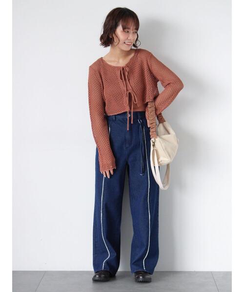 ehka sopo（エヘカソポ）の「メッシュリボンカーデキャミセット（カーディガン/ボレロ・レディース・グリーン/ブラウン/キナリ/ピンク・F）」の19枚目の写真