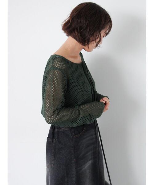 ehka sopo（エヘカソポ）の「メッシュリボンカーデキャミセット（カーディガン/ボレロ・レディース・グリーン/ブラウン/キナリ/ピンク・F）」の13枚目の写真