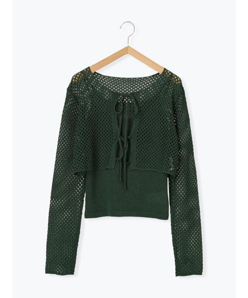 ehka sopo（エヘカソポ）の「メッシュリボンカーデキャミセット（カーディガン/ボレロ・レディース・グリーン/ブラウン/キナリ/ピンク・F）」の6枚目の写真