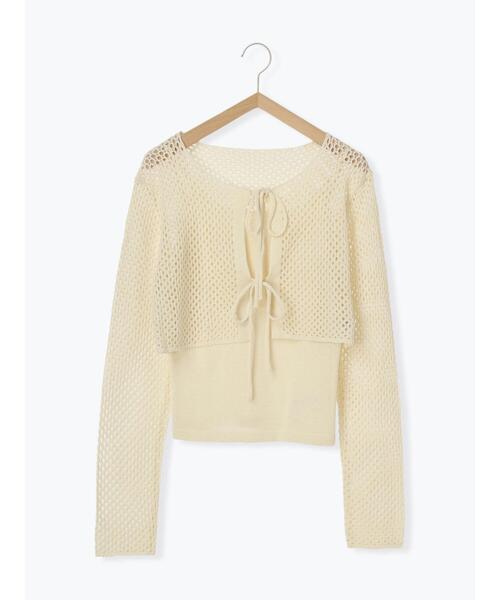 ehka sopo（エヘカソポ）の「メッシュリボンカーデキャミセット（カーディガン/ボレロ・レディース・グリーン/ブラウン/キナリ/ピンク・F）」の5枚目の写真