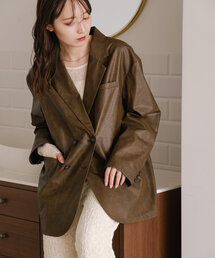 Kastane | フェイクレザーダブルジャケット(テーラードジャケット)