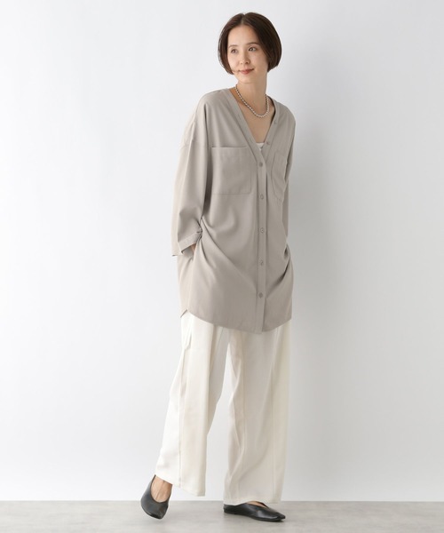 セール】Vネックワイドチュニックシャツワンピース/AW 145461