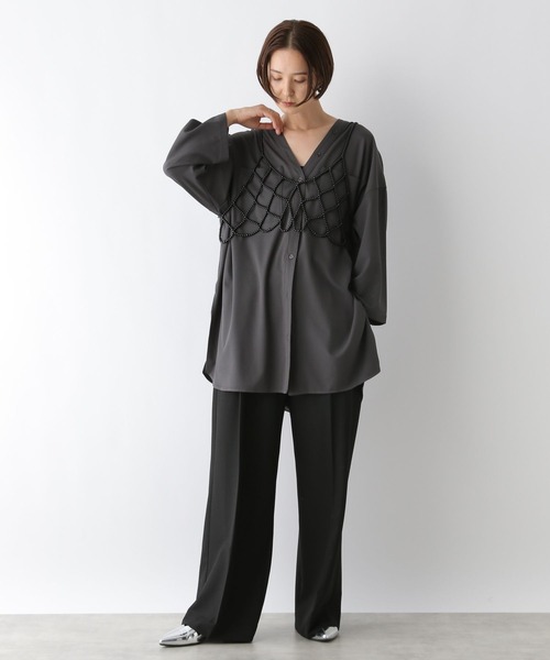 セール】Vネックワイドチュニックシャツワンピース/AW 145461