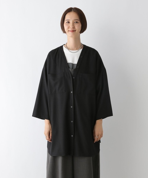 セール】Vネックワイドチュニックシャツワンピース/AW 145461