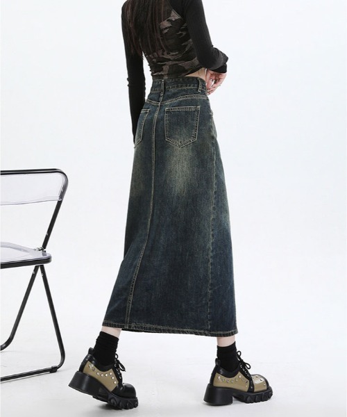 kirakiraShop(キラキラショップ)の「スリット ロング デニム スカート(デニムスカート・レディース・ダークブルー・S/M/L)」の4枚目の写真