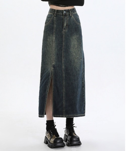kirakiraShop(キラキラショップ)の「スリット ロング デニム スカート(デニムスカート・レディース・ダークブルー・S/M/L)」の8枚目の写真