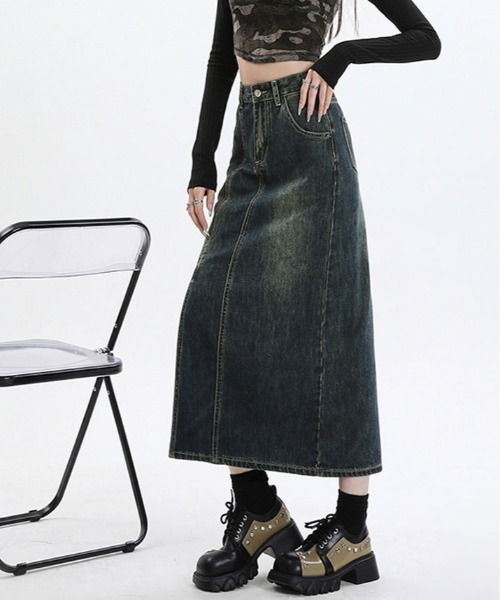 kirakiraShop(キラキラショップ)の「スリット ロング デニム スカート(デニムスカート・レディース・ダークブルー・S/M/L)」の9枚目の写真