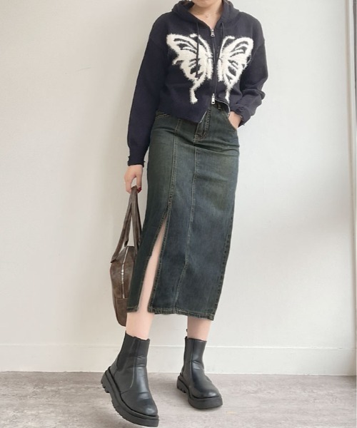 kirakiraShop(キラキラショップ)の「スリット ロング デニム スカート(デニムスカート・レディース・ダークブルー・S/M/L)」の11枚目の写真
