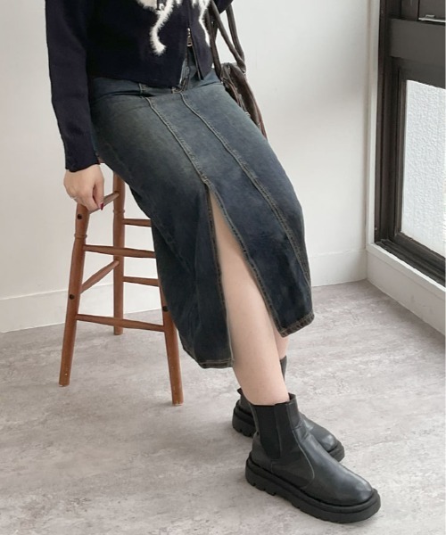 kirakiraShop(キラキラショップ)の「スリット ロング デニム スカート(デニムスカート・レディース・ダークブルー・S/M/L)」の15枚目の写真
